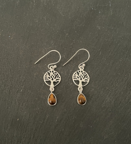 Tiger's Eye Tree of Life Earrings image 0
