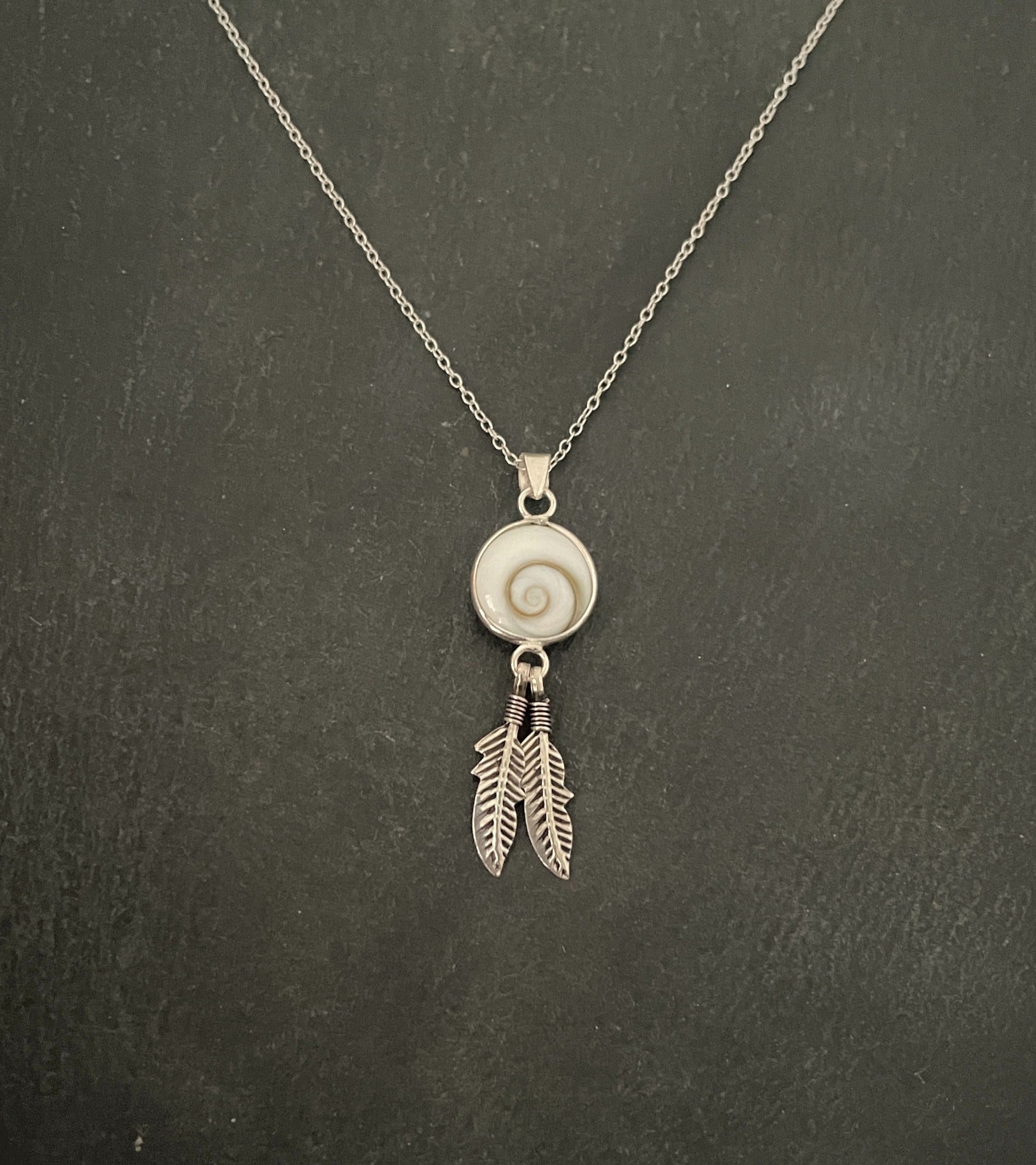 Shiva Shell and Silver Feather Pendant image 0