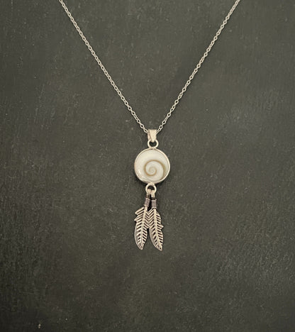 Shiva Shell and Silver Feather Pendant image 0
