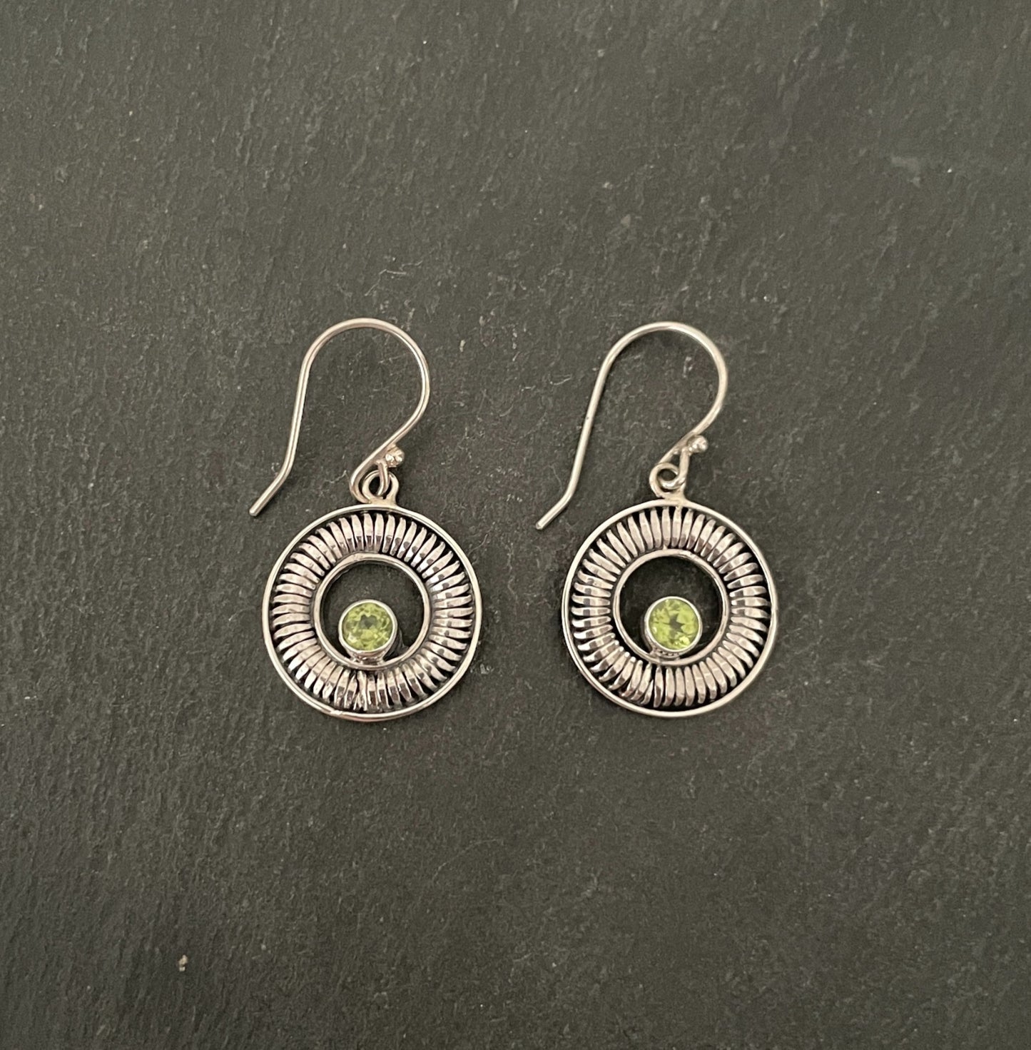 Peridot and Silver Round Earrings image 0
