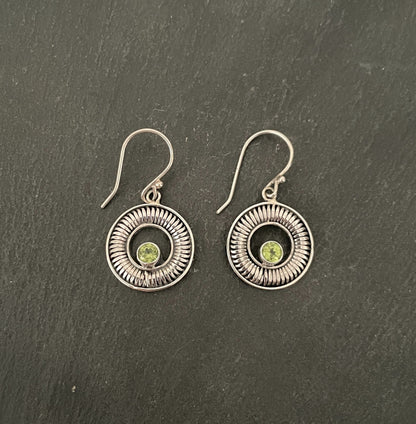 Peridot and Silver Round Earrings image 0