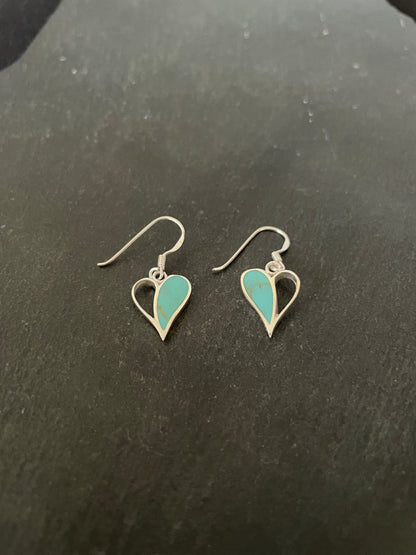 Turquoise and Silver Heart Earrings image 1