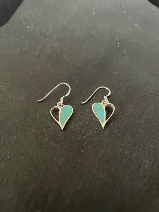 Turquoise and Silver Heart Earrings image 1