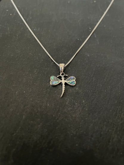 Dragonfly Paua Shell and Silver Pendant image 1