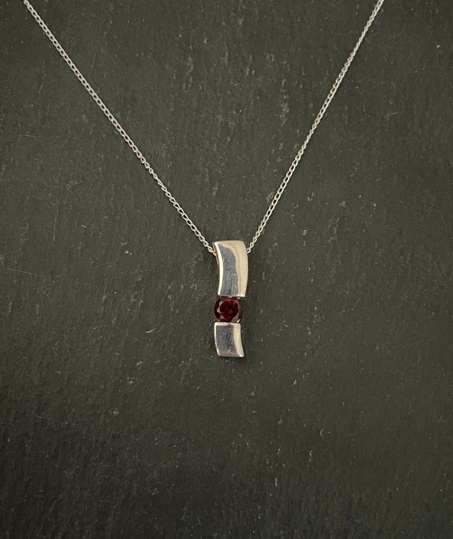 Garnet and Silver Rectangle Pendant image 0