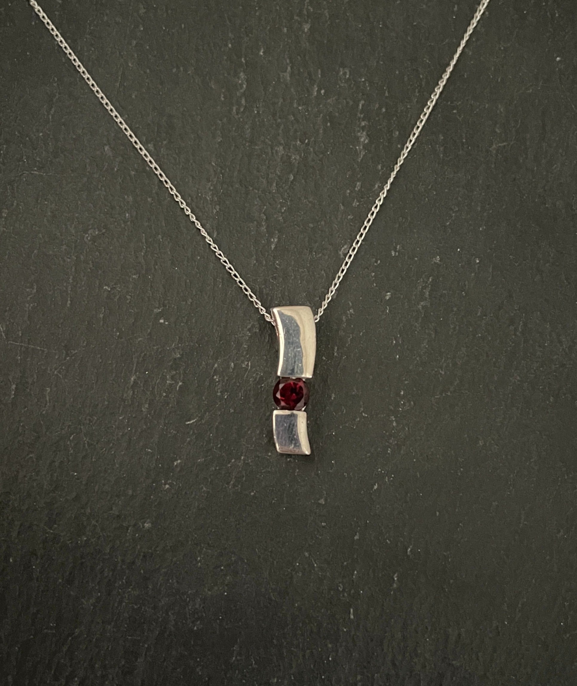 Garnet and Silver Rectangle Pendant image 0