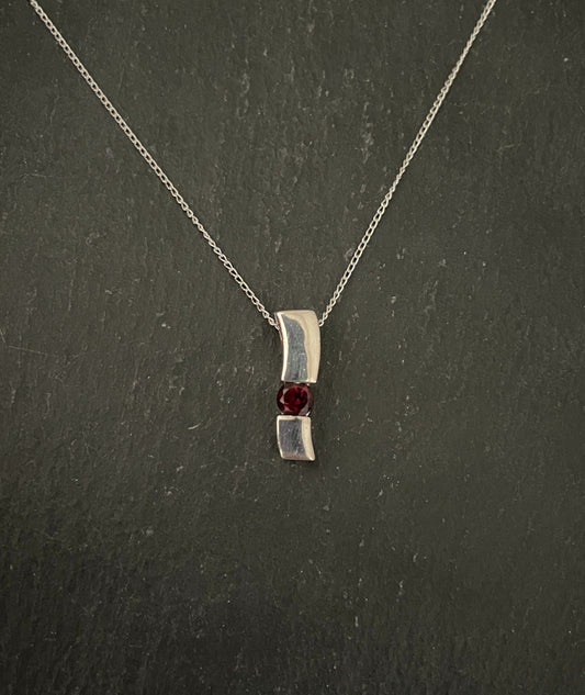 Garnet and Silver Rectangle Pendant image 0