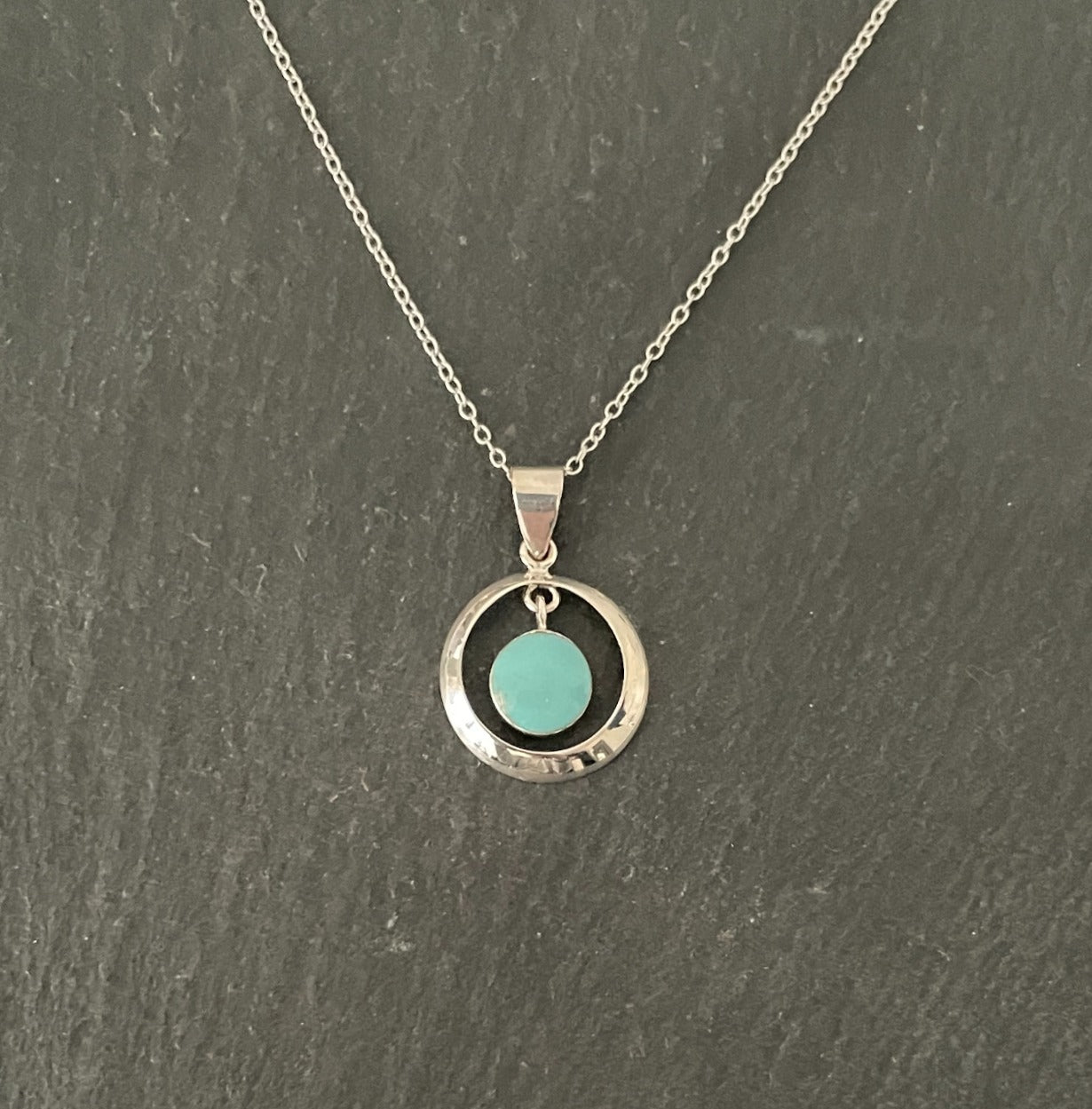 Turquoise and Silver Round Pendant image 0