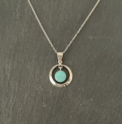 Turquoise and Silver Round Pendant image 0