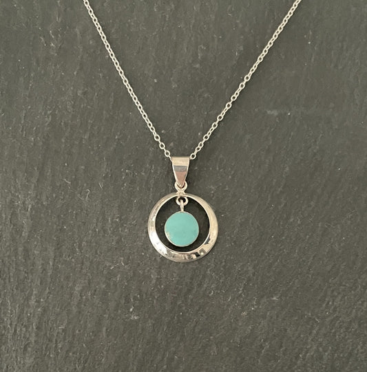 Turquoise and Silver Round Pendant image 0