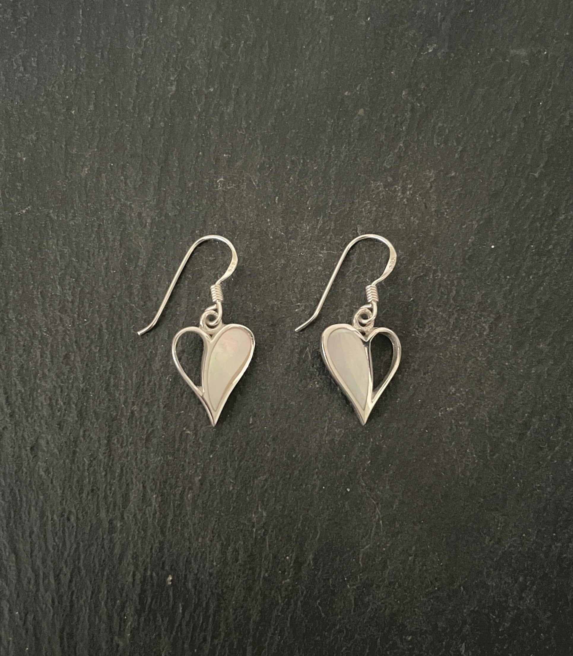 Mother Of Pearl and Silver Heart Earrings image 0