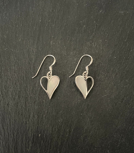 Mother Of Pearl and Silver Heart Earrings image 0