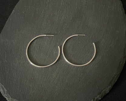 Round Silver Hoop Earrings image 0