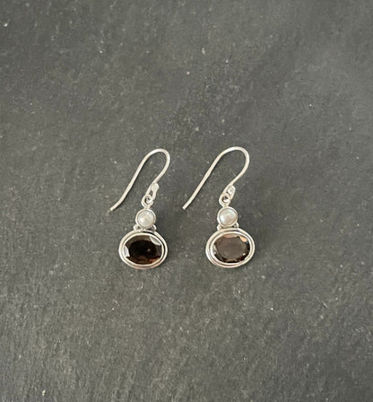 Smokey Quartz and Pearl Earrings image 0