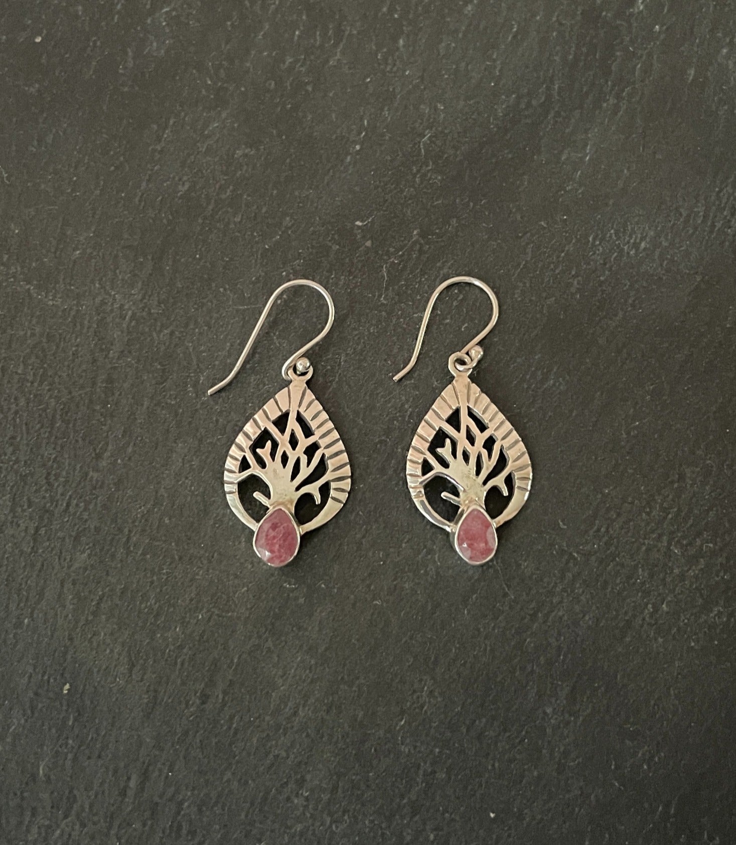 Ruby and Silver Tree Earrings image 0