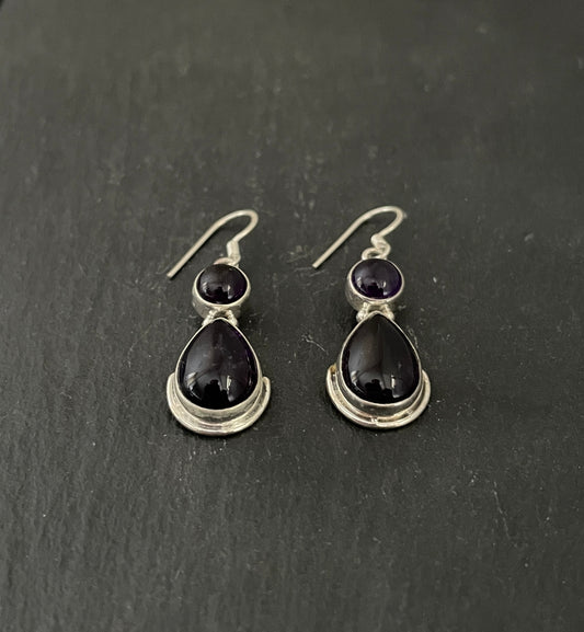 Amethyst Cabochon Drop Earrings image 1