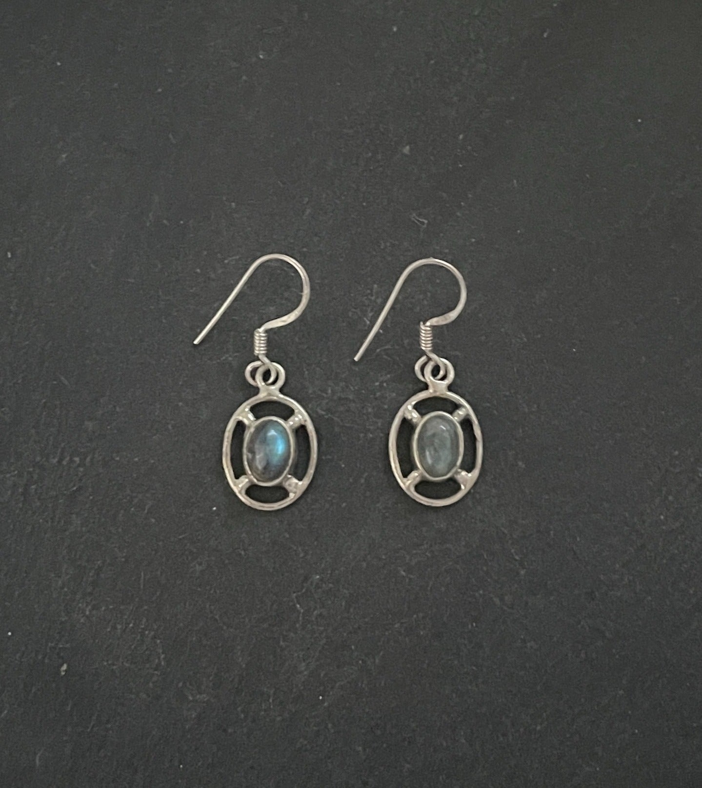 Labradorite and Silver Oval Drop Earrings image 0