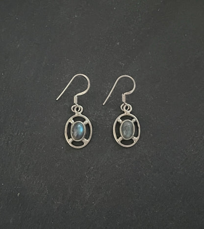 Labradorite and Silver Oval Drop Earrings image 0