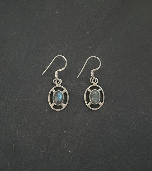 Labradorite and Silver Oval Drop Earrings image 0