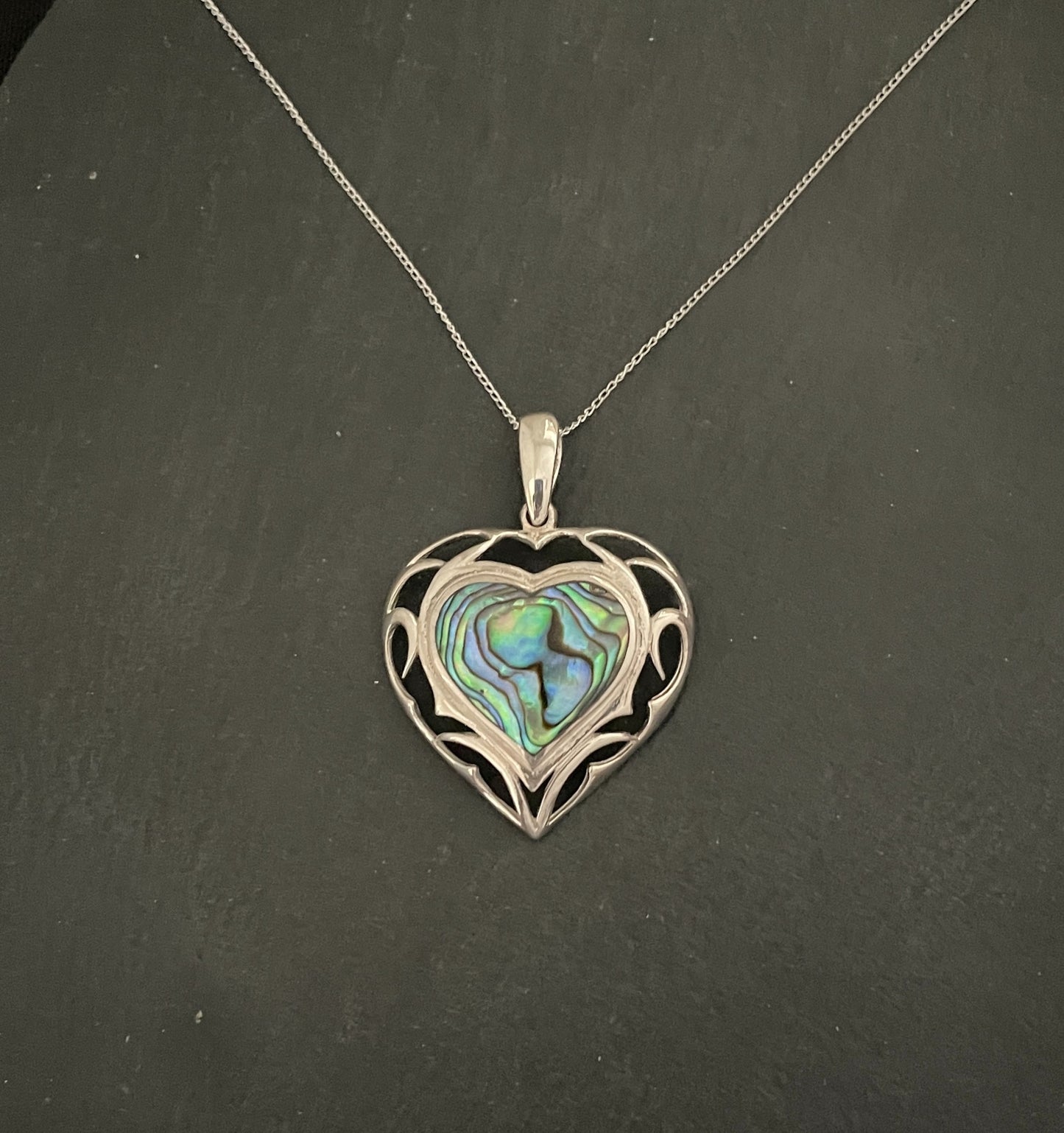 Paua Shell and Silver Heart Pendant image 0