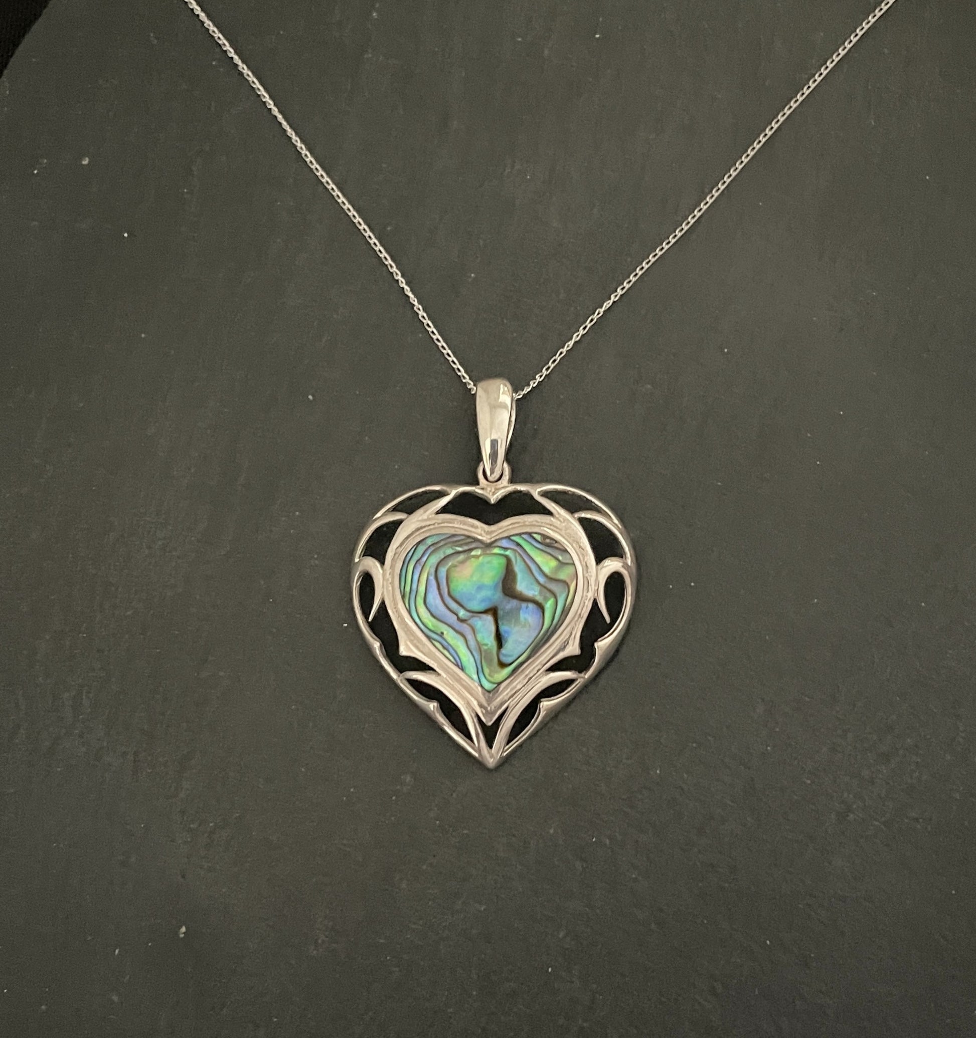 Paua Shell and Silver Heart Pendant image 0