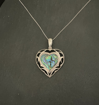 Paua Shell and Silver Heart Pendant image 0