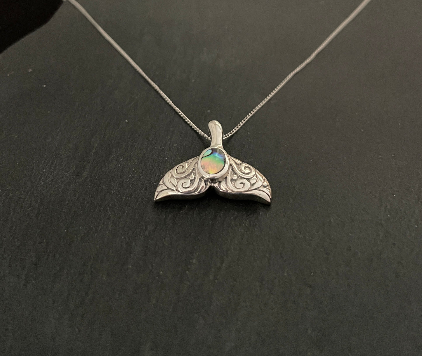 Paua Shell and Silver Whale Tail Pendant image 1