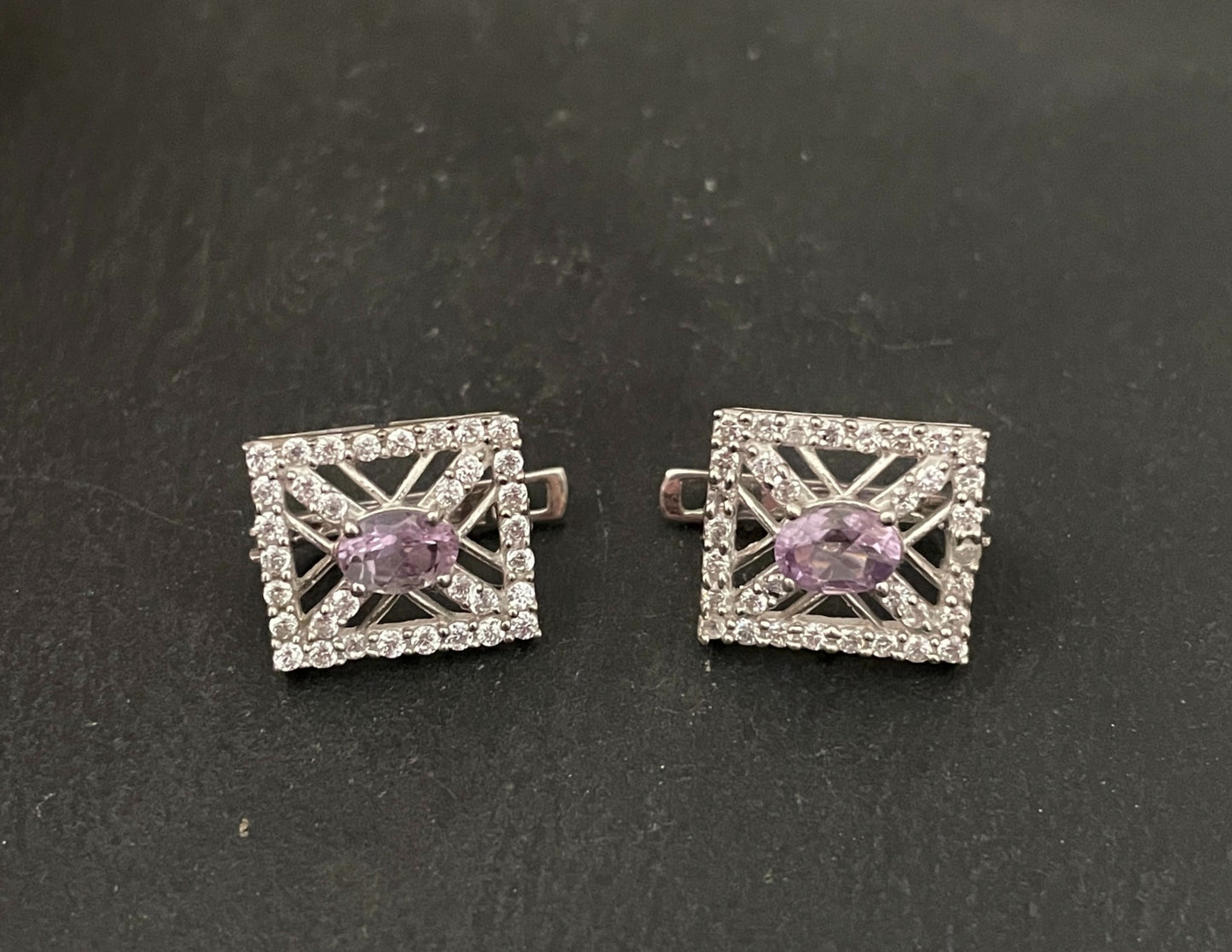 Amethyst and Cubic Zirconia Stud Earrings image 0