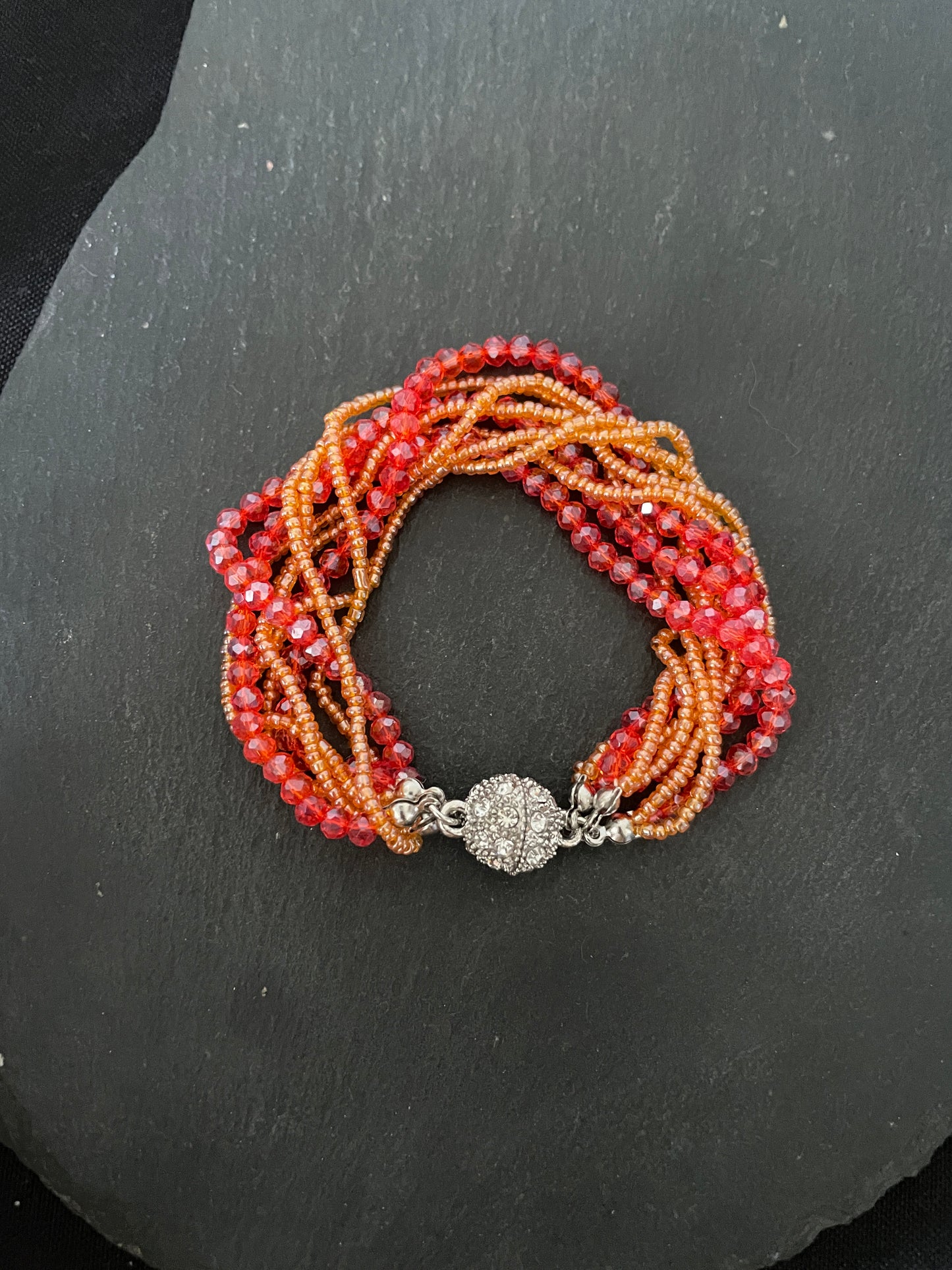 Red Multi Row Coloured Round Bead Bracelet image 1