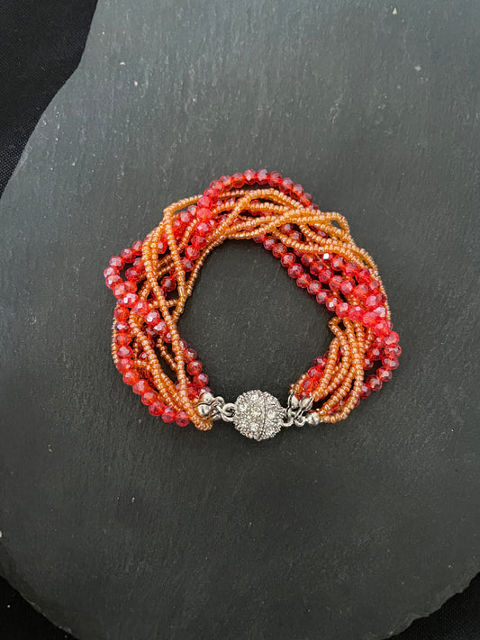 Red Multi Row Coloured Round Bead Bracelet image 1