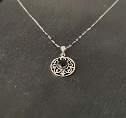 Black Onyx and Silver Round Pendant image 1