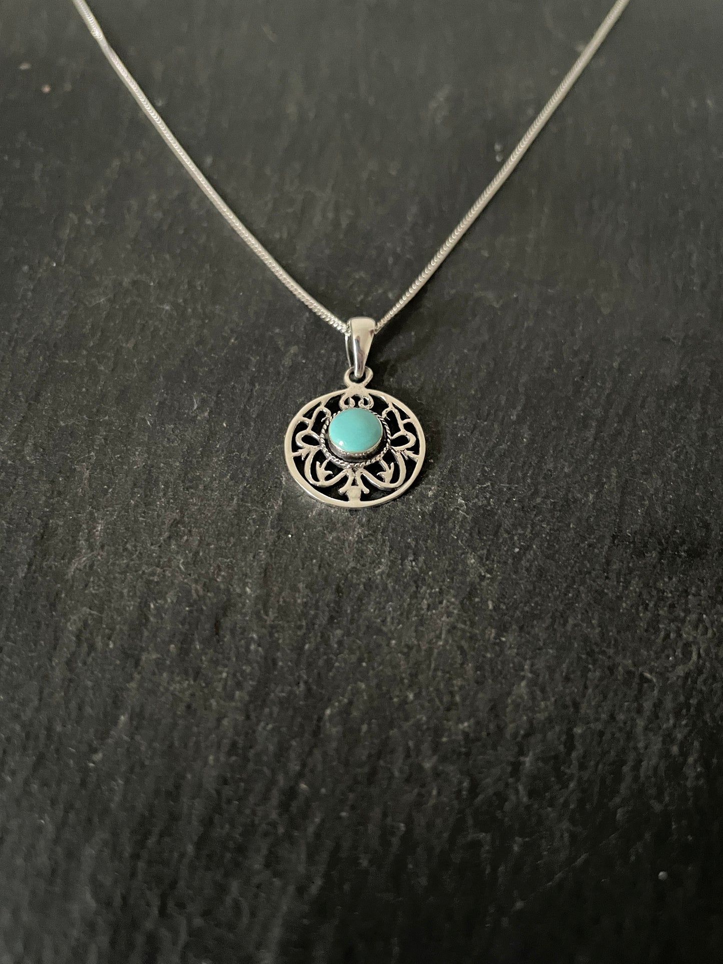 Turquoise and Silver Round Pendant image 1