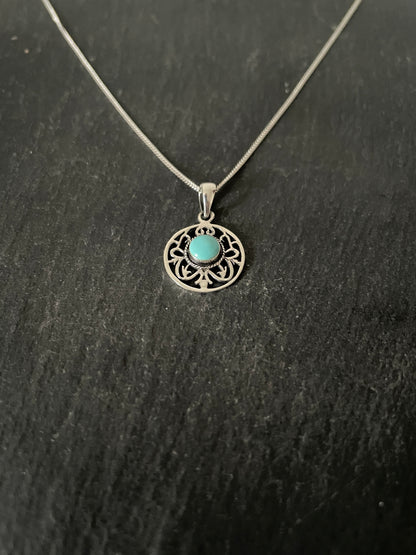 Turquoise and Silver Round Pendant image 1