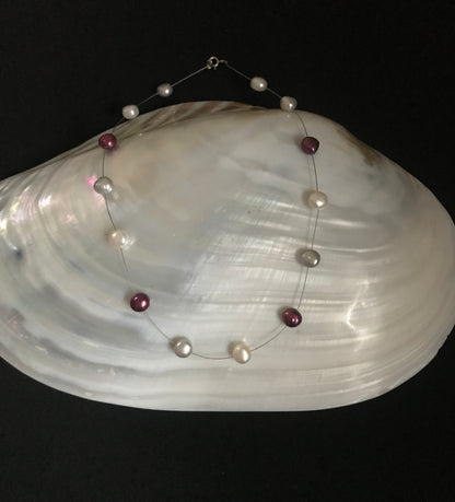 White, Red and Silver Pearl Necklace image 1