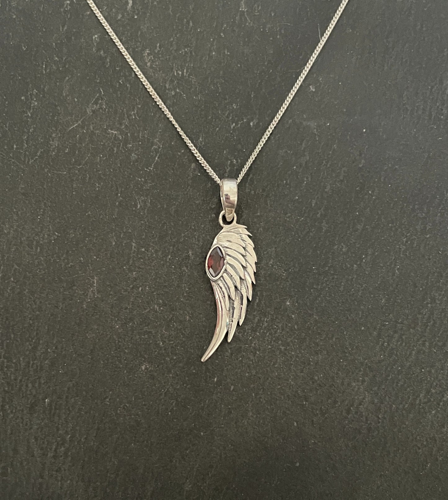 Garnet and Silver Angel Wing Pendant image 0