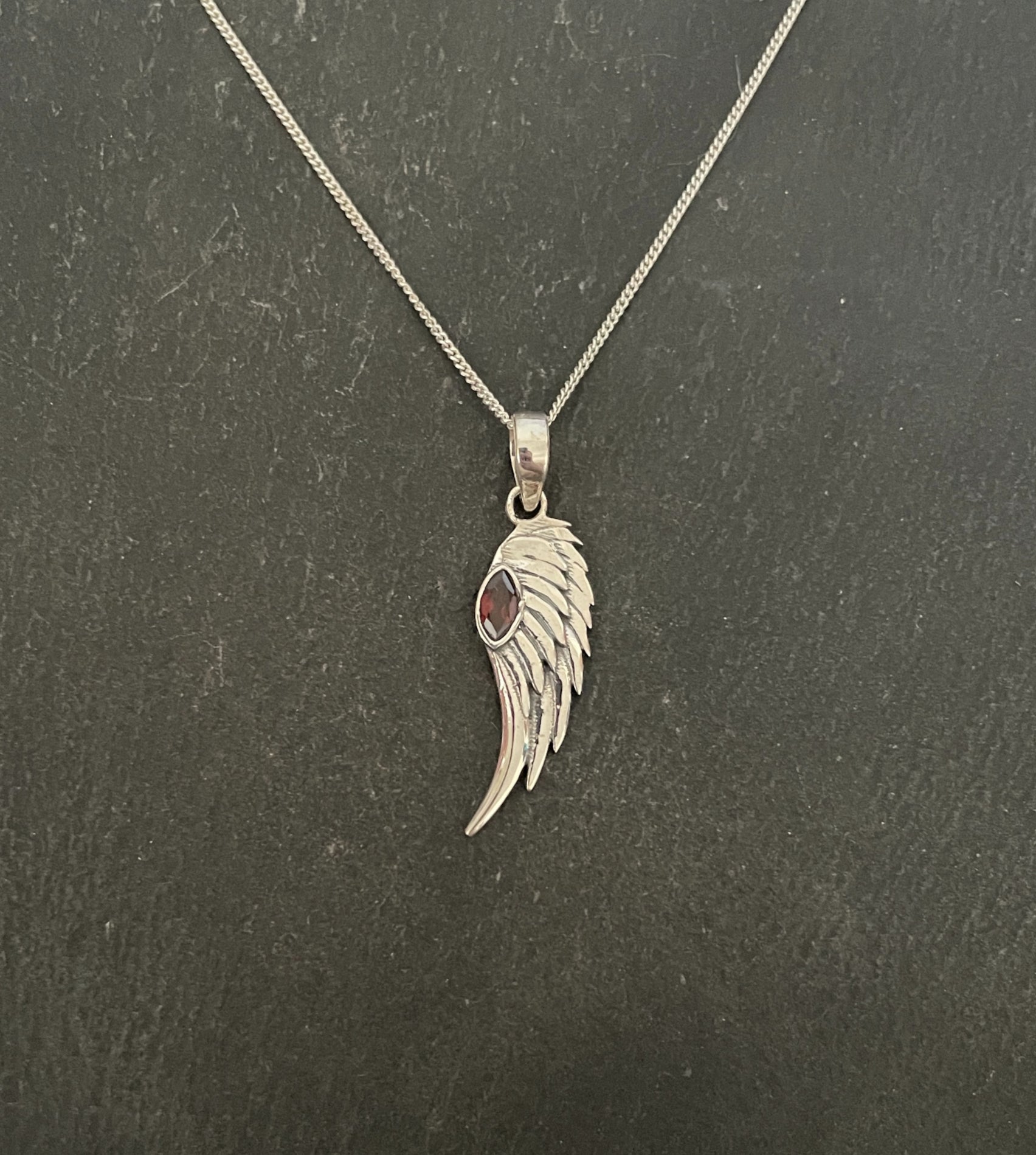 Garnet and Silver Angel Wing Pendant image 0