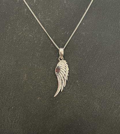 Garnet and Silver Angel Wing Pendant image 0
