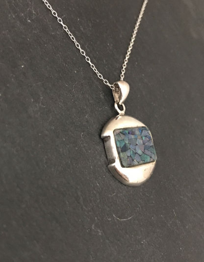 Mosaic Opal and Silver Rectangle Pendant image 1