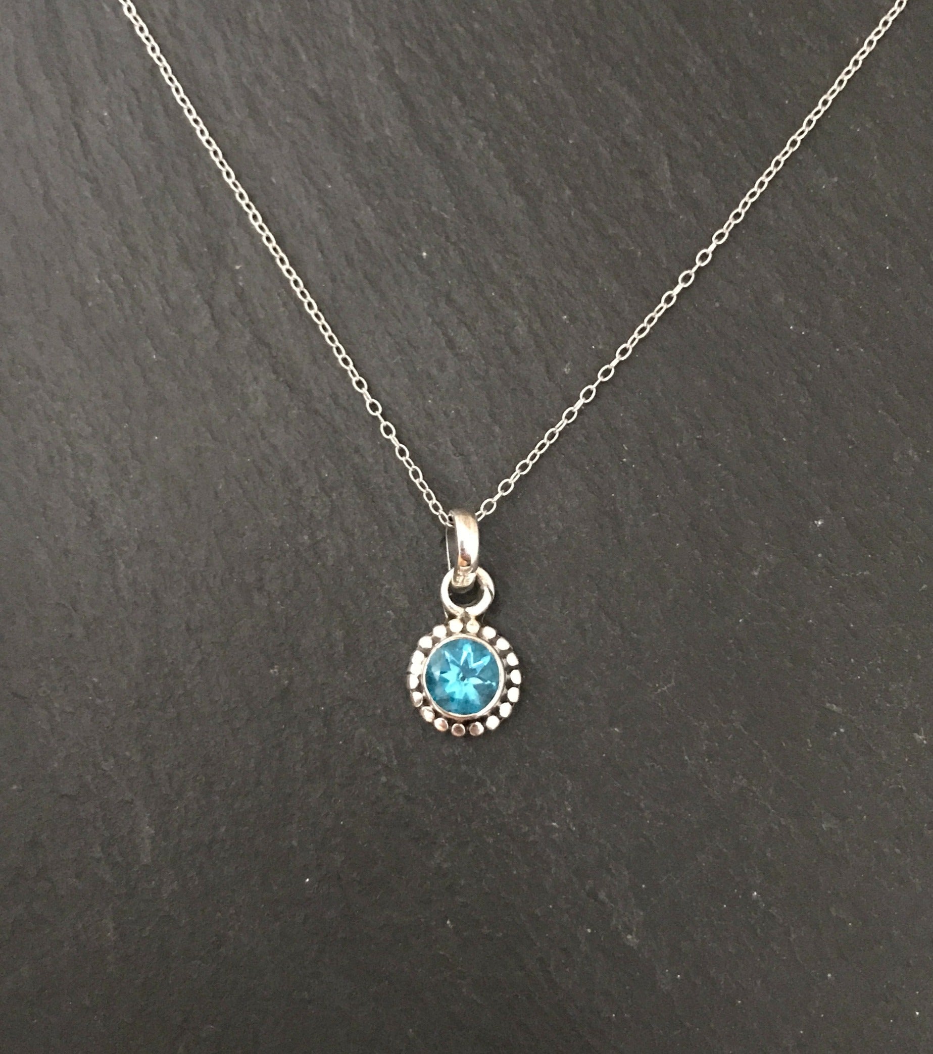Round Blue Topaz and Silver Pendant image 0