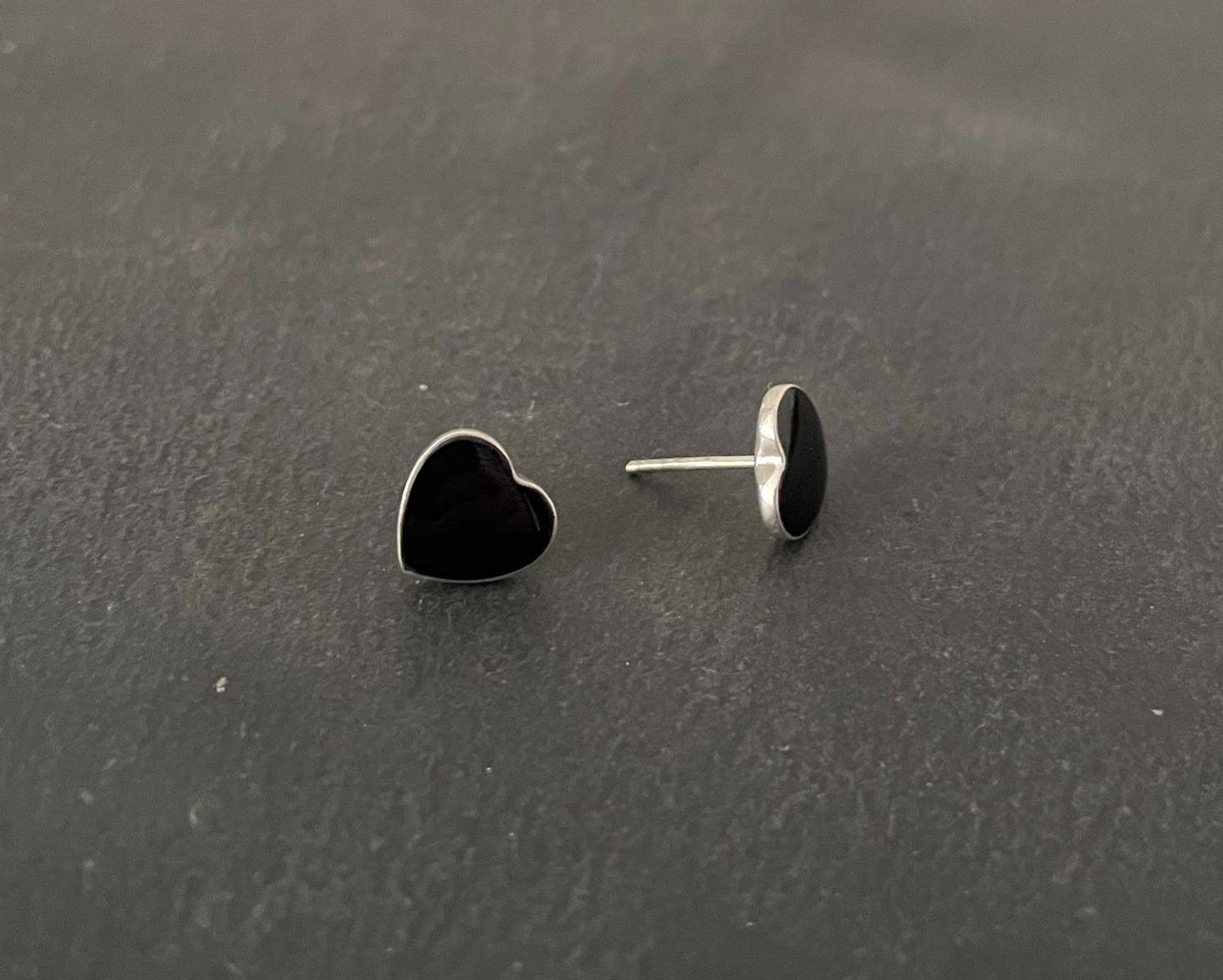 Black Onyx Heart Stud Earrings image 1