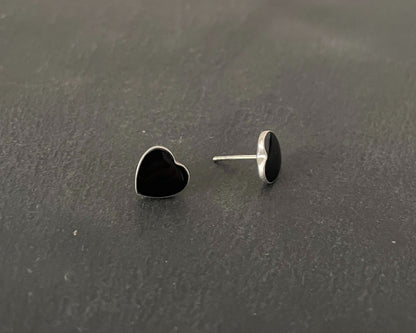Black Onyx Heart Stud Earrings image 1