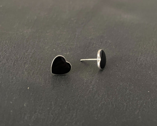 Black Onyx Heart Stud Earrings image 1
