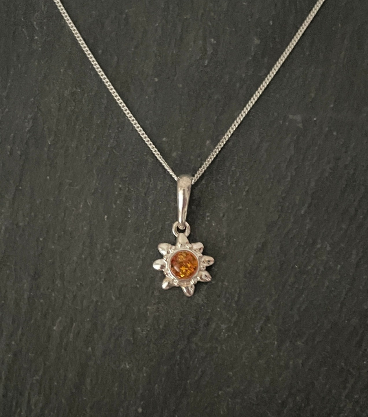 Amber and Silver Flower Pendant image 0