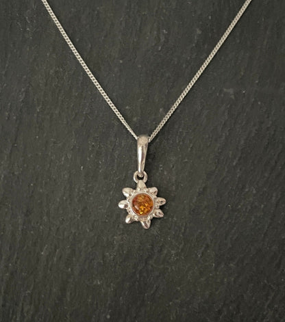 Amber and Silver Flower Pendant image 0
