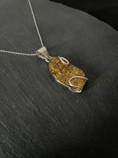 Amber Pendant with Handmade Silver Pendant image 2