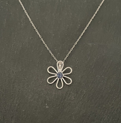 Sapphire and Silver Flower Pendant image 0