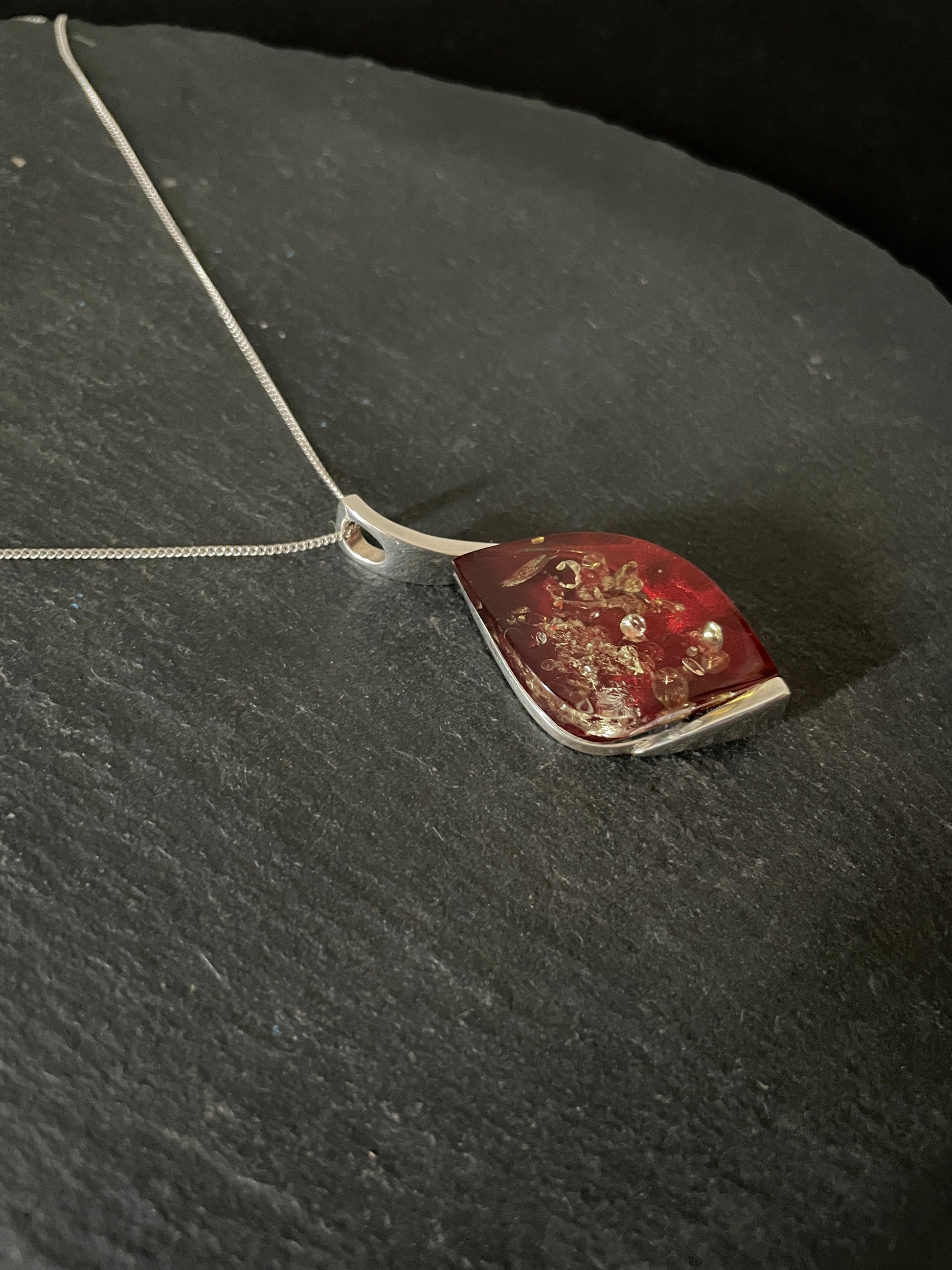 Red Amber and Silver Pendant image 1