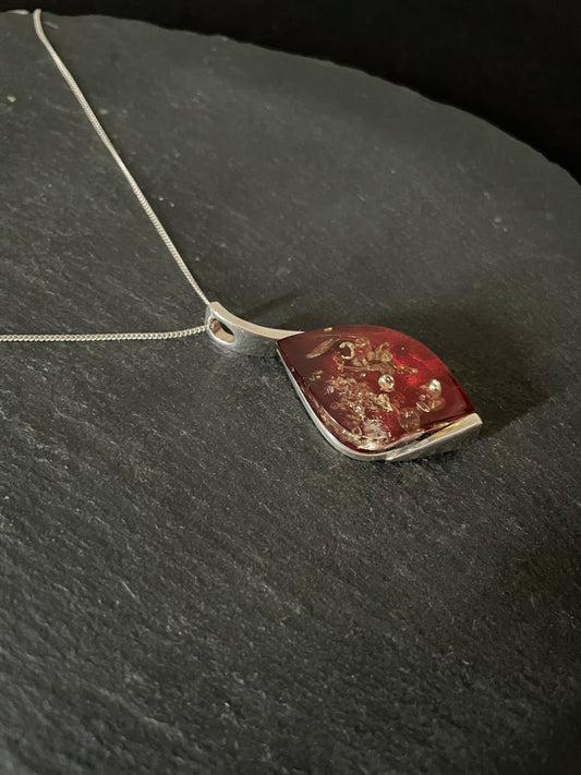 Red Amber and Silver Pendant image 1