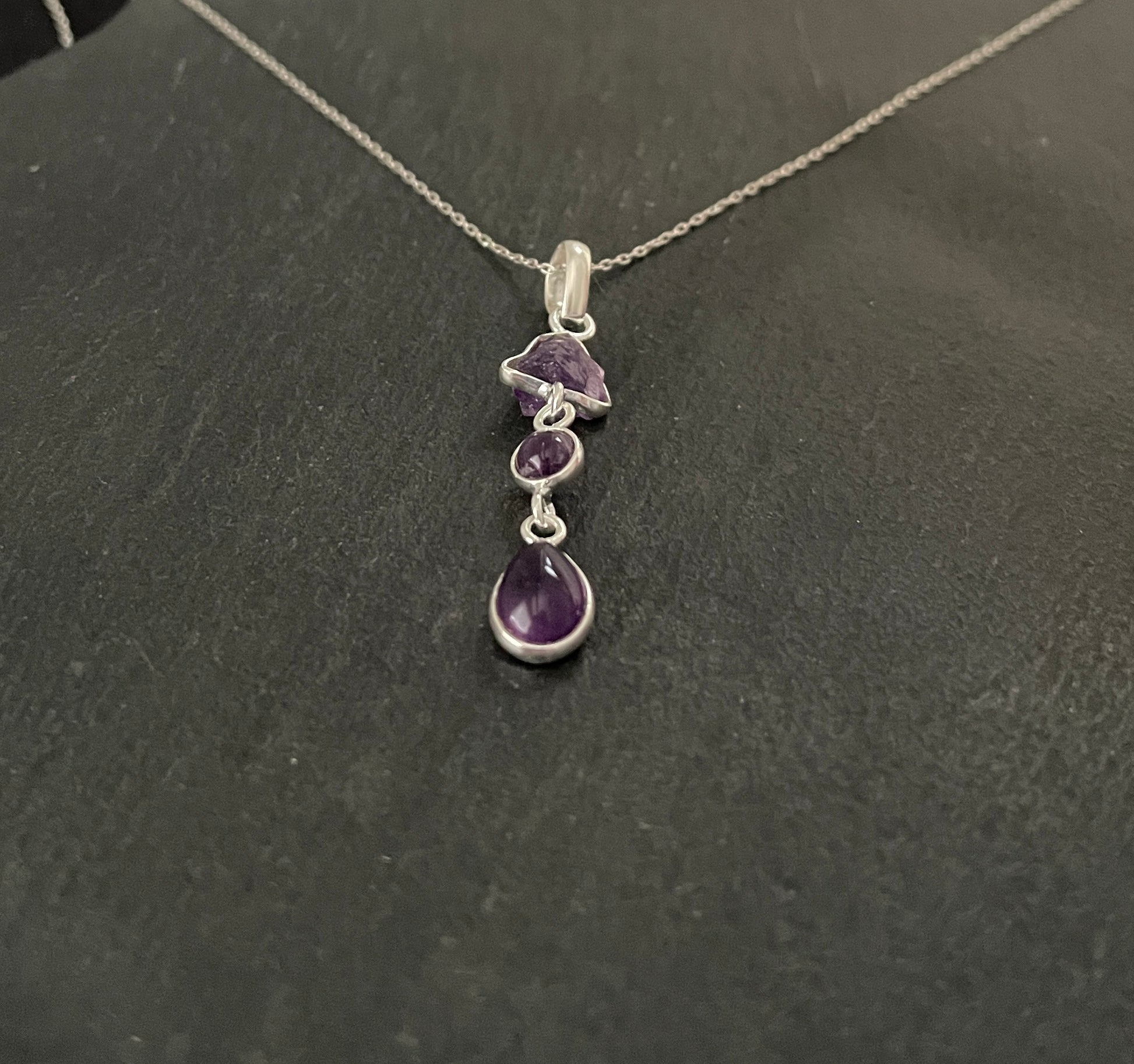 Amethyst and Silver Drop Pendant image 1