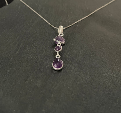Amethyst and Silver Drop Pendant image 1